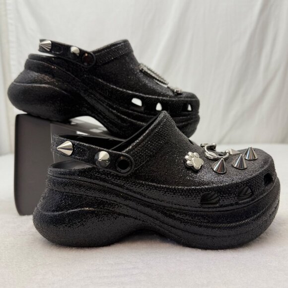 Crocs Platform Sandals Spikes Black w/Spike & Other Croc Charms - Picture 3 of 10